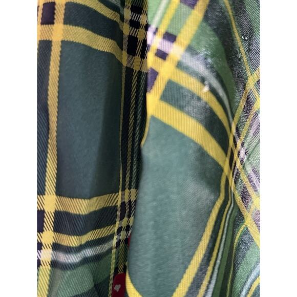 Talbots 100% Silk Scarf Christmas Holly & Tartan Plaid Green Navy 34” Square - Picture 9 of 12